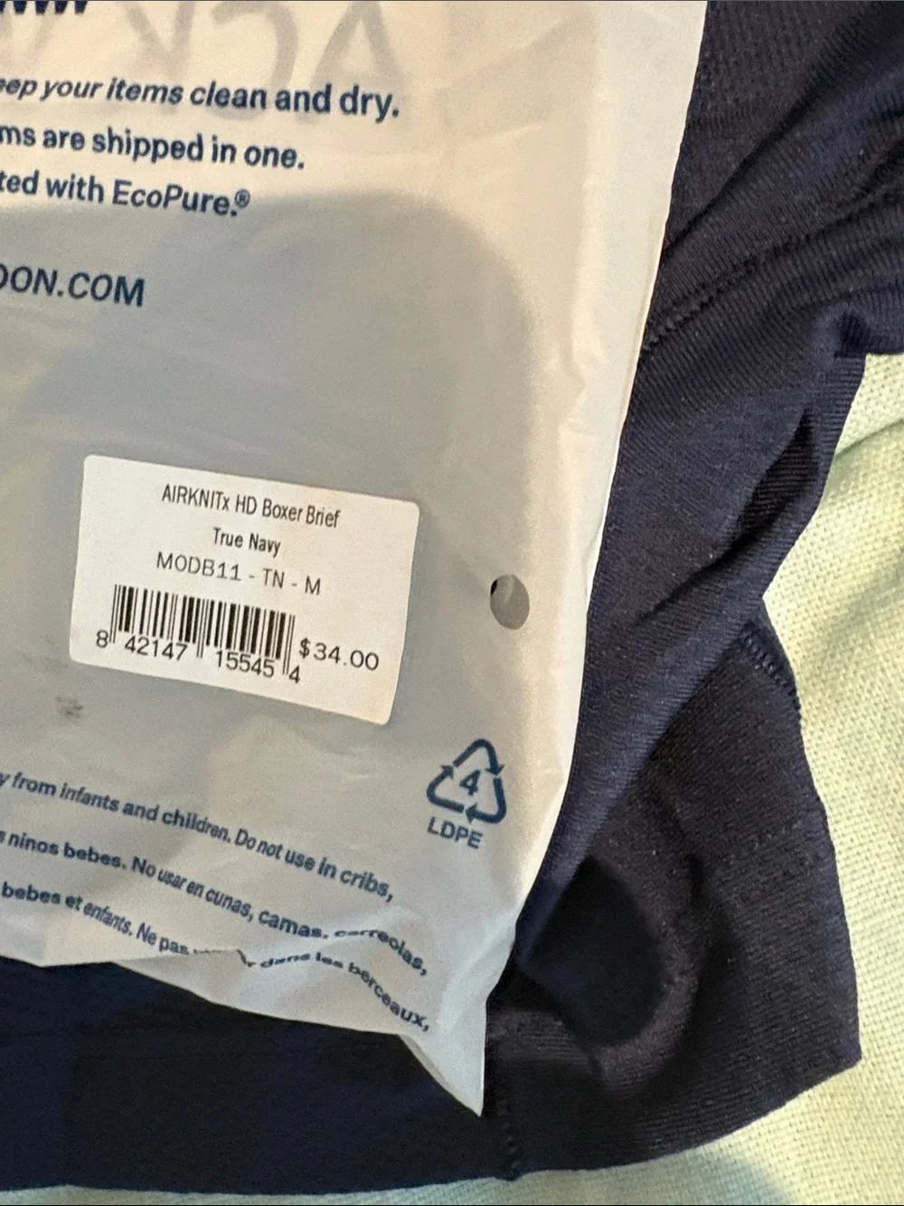Mack Weldon  Navy Performance Boxer Briefs with Tan Stripe Waistband